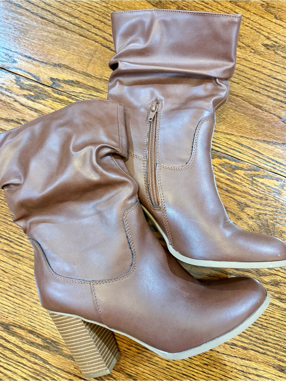 Style & Co. Tan Slouchy Mid-Calf Block Heel Boots